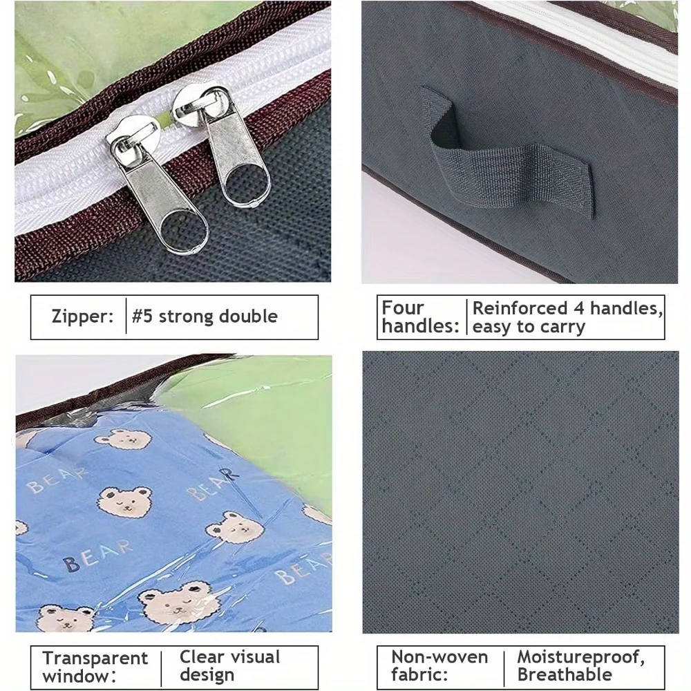 90L Large Foldable Storage Bag With Handles& Visible Window, For Clothes, Blankets＆Bedding, Household Space Saver Organizer 6