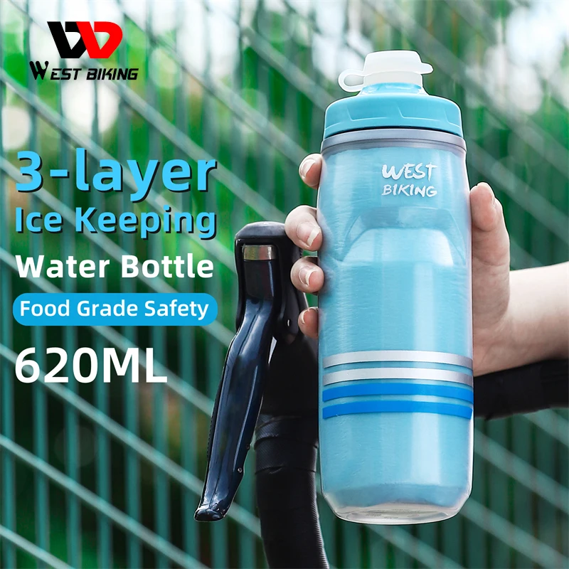 West Biking Sports Water Bottle 620Ml Portable Cold Insulated Cycling Bottle Mtb Road Bike Bottle Fitness Running Drink Cup