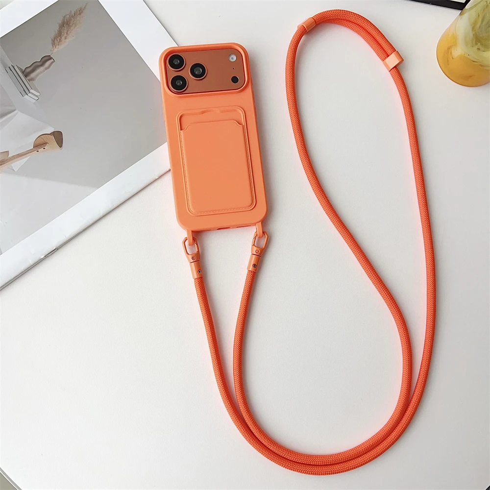 Enhanced Silicone Card Holder Phone Case with Crossbody Lanyard and Fall Prevention Cover