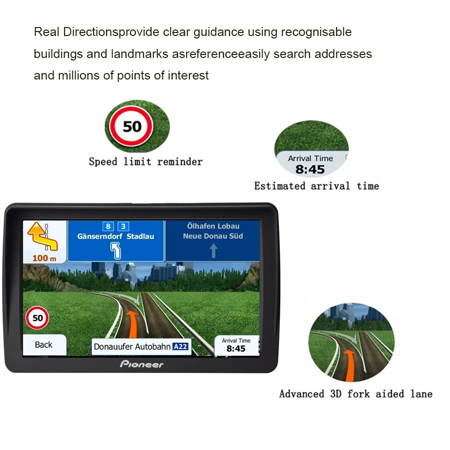 Navigatore GPS 9 Pollici Per Auto Con Windows CE 6.0, Radio FM, 8 GB ROM, Retrocamera E Mappe Aggiornabili Gratis