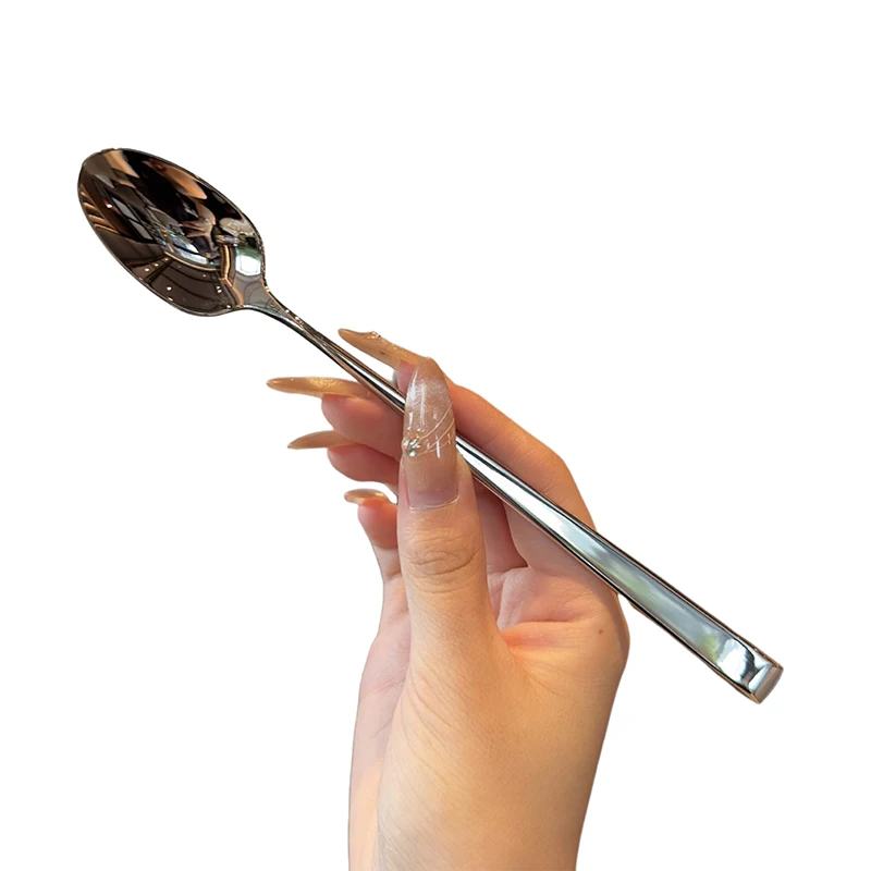 Stainless Steel Korean Long Handle Spoon Tableware Thicken Stirring Ice Spoon Meal Household Dinner