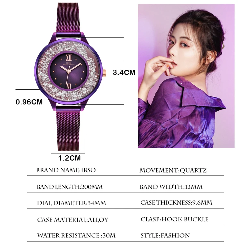 Luxury Women Watch Steel Mesh Strap Purple Rhinestone Waterproof Casual Hand Clock Female Original Fashion Lady Wristwatch Green