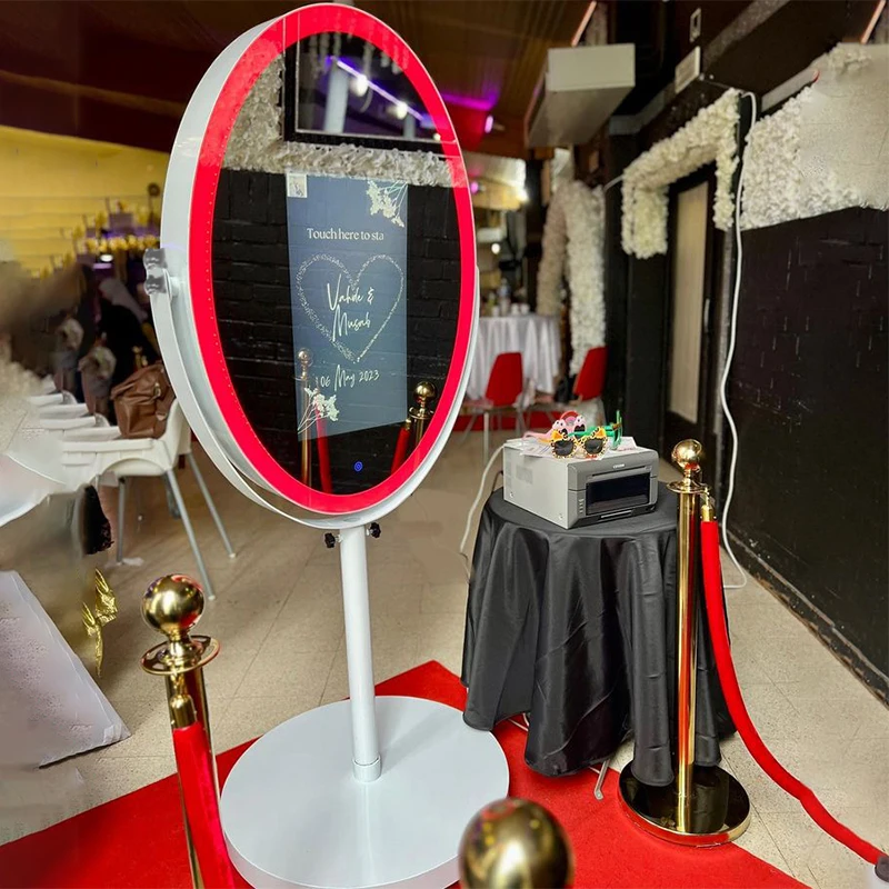 Round Mirror Photo Booth Selfie Led Frame Portable21.5in Touch Screen Magic Mirror Booth Machine for Wedding Party