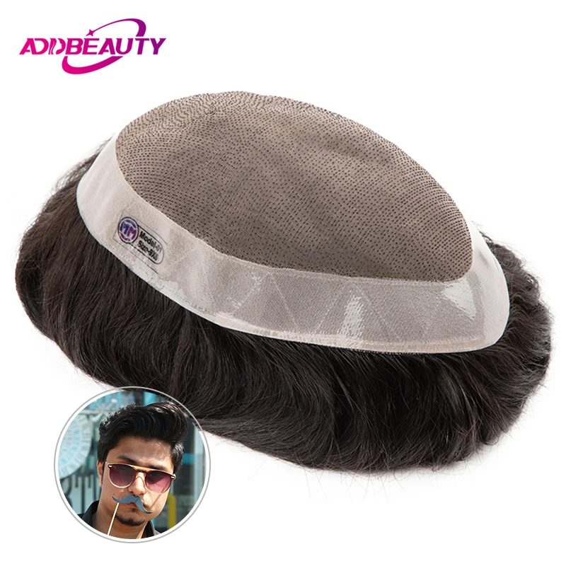 

Men's Capillary Prothesis Fine Mono NPU Toupee Indian Human Hair Wigs Double Knots Durable Human Hair System Natural Hairline