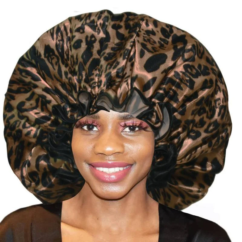Extra Large Waterproof Shower Cap Double Layer Adjustable Elastic Reusable Bath Caps for Women Men