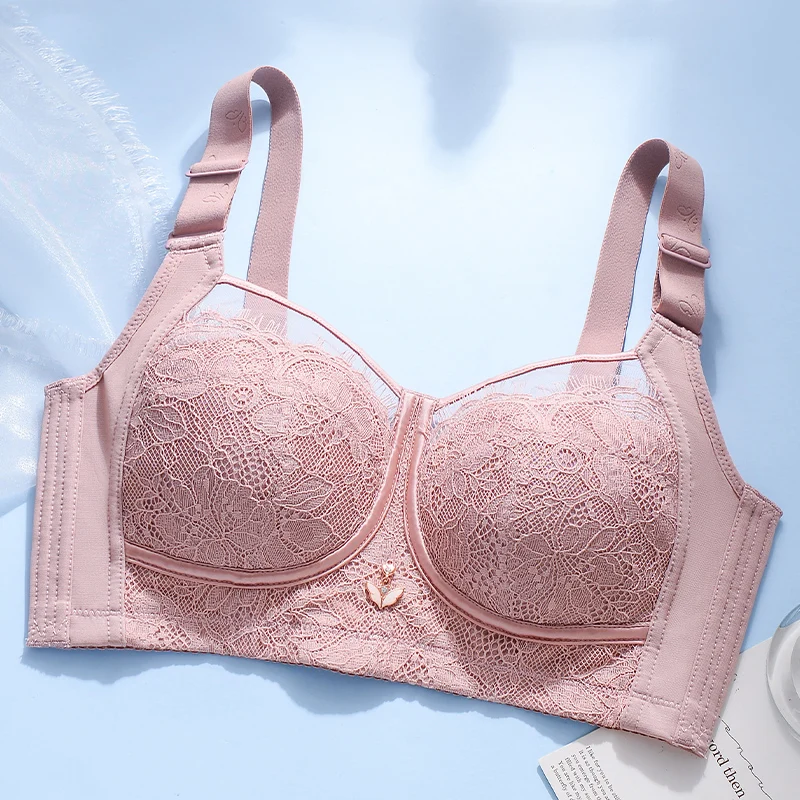 

Women's Full Figure Wirefree Lace Plus Size Bras Non Padded Minimizer Bra Thin Large Breast Wireless Lace Push up Wire Free Bras