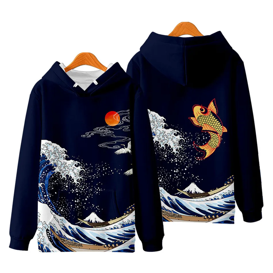 Men Hip Hop Hoodies Sweatshirt Crane Print Harajuku Streetwear Hoodie Fleece 2022 Autumn Hooded jacket coat Pullover Oversized