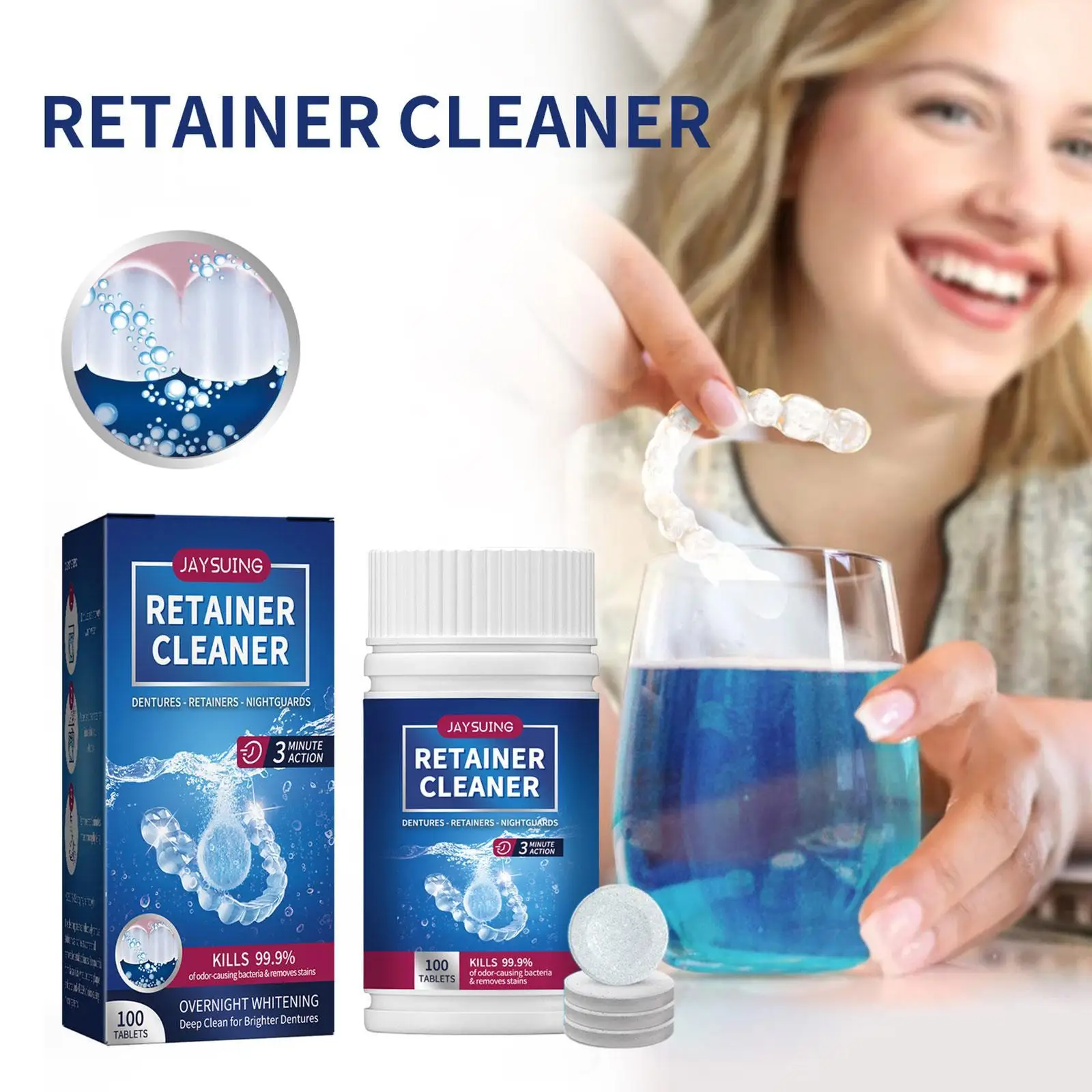Denture Cleaning Tablets Whitening & Antibacterial Retainer Cleaner