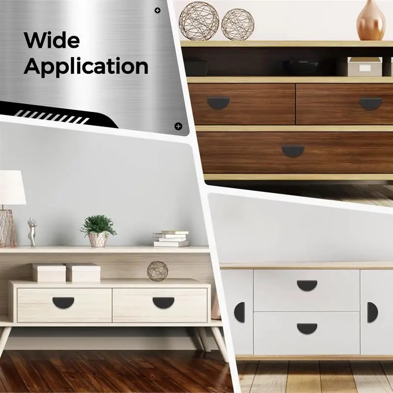 Half-Moon Drawer Pulls Cabinet Handles 2.5 Inches Hole Spacing Semicircle Finger Pulls for Kitchen 12Pcs/Set With 24 Screws