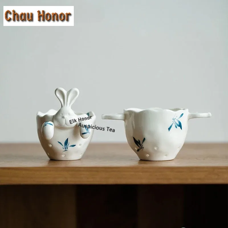 Pure Hand-painted Butterfly Orchid Ceramic Tea Infuser Creative Rabbit Loose Tea Leaf Spice Tea Filter Holder TeaSet Accessories