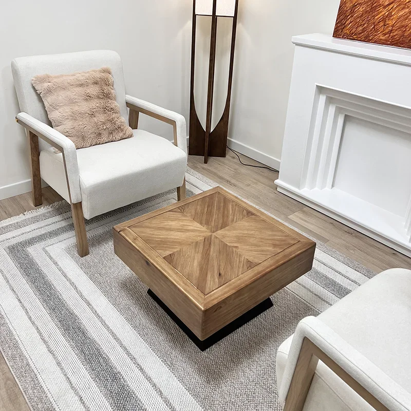 Description Picture 3 of itemEuropean Solid Wood Coffee Table for Living Room Designer Home Side Table Retro Iron Art Small Apartment Square Coffee Tables Y