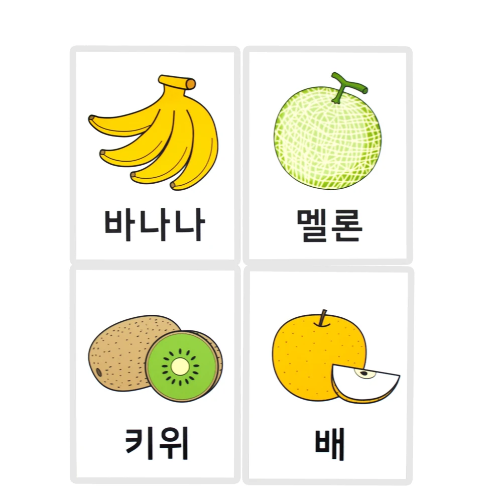 16Pcs Kids Korean Fruit Learning Word Flash Cards Learning toys for Children Cognition Memory Early Educational Montessori games 4
