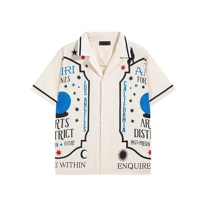 2024 Summer Fashion Brand  Letter Printed Pattern CampCollar Short Sleeved Shirt for Men Hawaiian Beach Silk Shirts Men Shirt