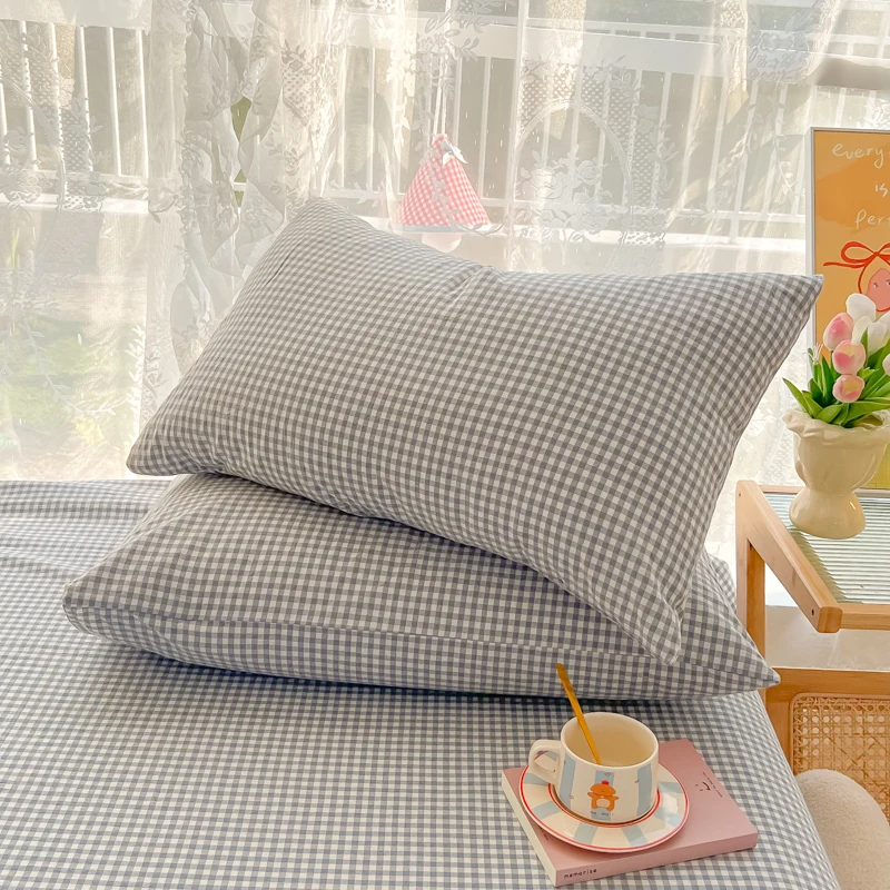 Mattress cover Japanese Style 100% Cotton Woven Flat Fitted Bed Sheet With Elastic Couple Bed Linen Single Bedding Full Size 6