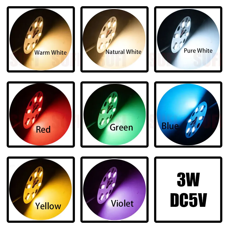 10Pcs DC5V LED 라이트 보드 광원 3W 흰색 따뜻한 흰색 빨간색 다색 모든 램프 보나멘트 야간 조명 무드 라이트 모듈