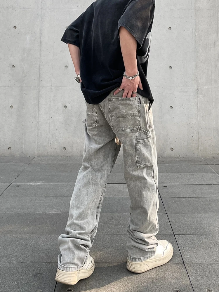 CUMUKKIYP Men's Relaxed Fit Casual Vintage Straight-leg Jeans, American High Street Retro Design