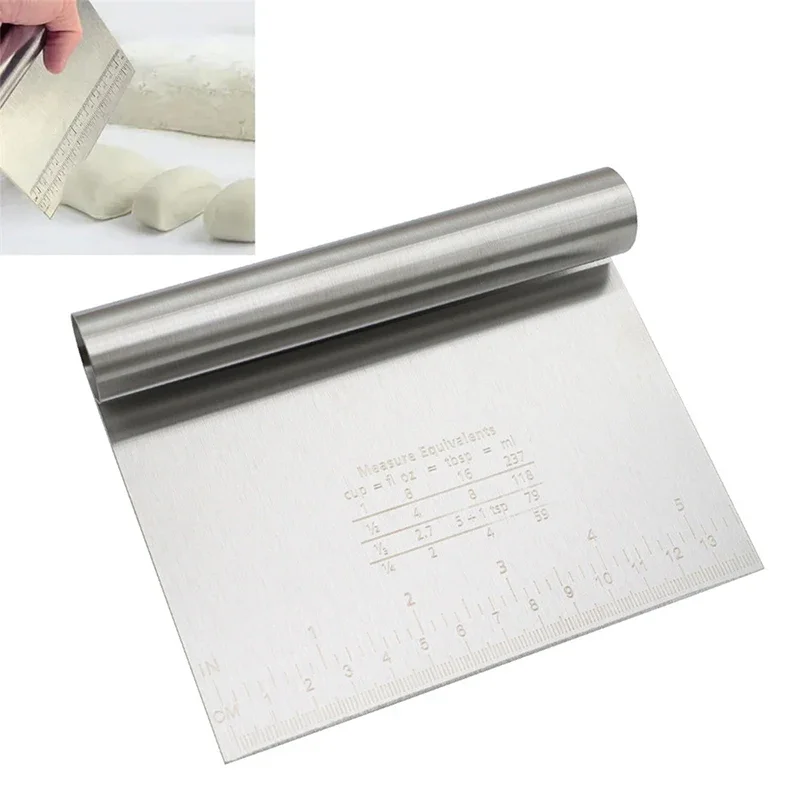 Stainless Steel Dough Pastry Scraper Pizza Cutter Chopper with Measuring Scale Multipurpose Cake Bread Separator Scale Knife dough scraper baking tool dough cutter baking accessories cake scraper bread cutter