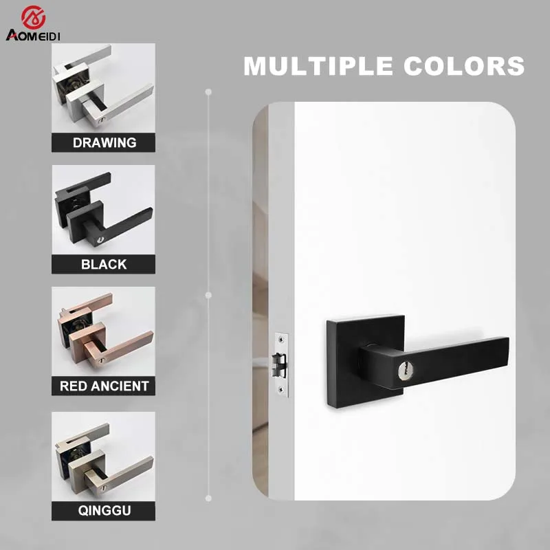 1 set matte black square doorknobs lock key heavy duty doorknobs for indoor/outdoor bathrooms/passageways