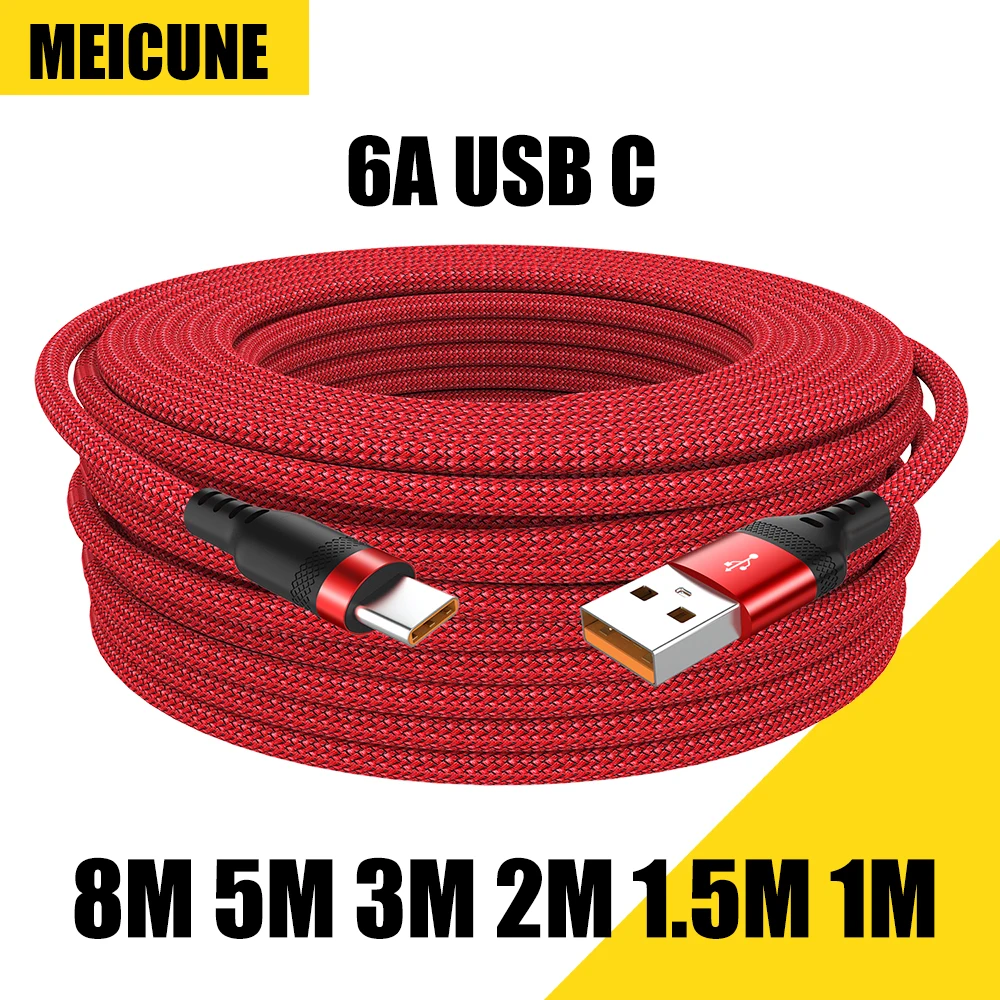 USB Type C Extended 5-Meter USB C 6A Super- Charging Cable Suitable For Huawei,Xiaomi,Vivo,OnePlus, And Leeco Phone Data Cable