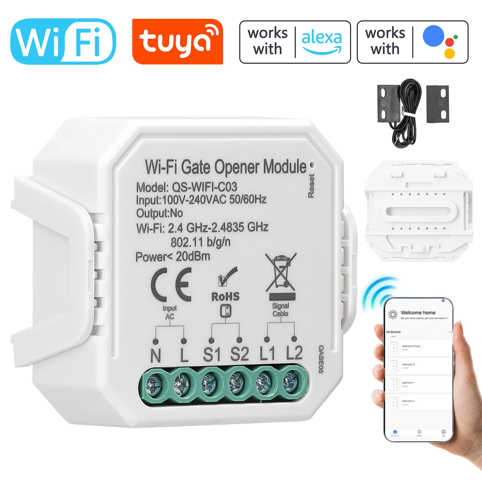 

Tuya WiFi Garage Door Opener Controller Mobilephone Remotely APP Control Compatible with Alexa Google Home Voice Control