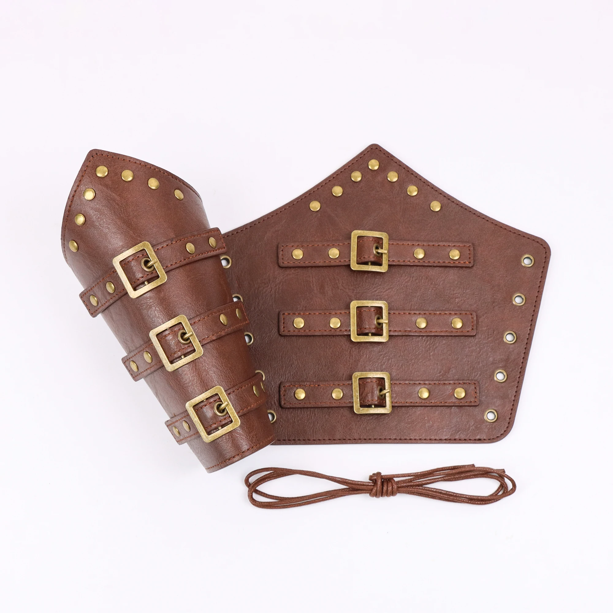 Viking Leather Gauntlet Arm Guard Bracer - Medieval Cosplay Wristband Armor