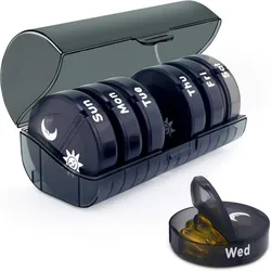 Compact 7 - Day Travel Pill Organizer with Daily Medication Compartments (A)