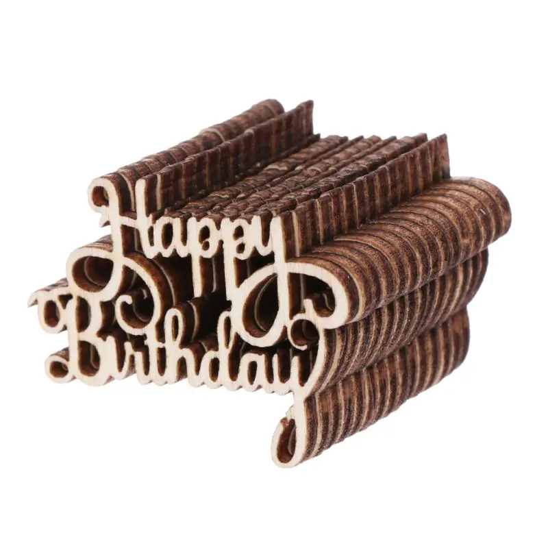 

15Pcs Wooden Happy Bithday Table Scatter Vintage Rustic Party Decor for F0T4