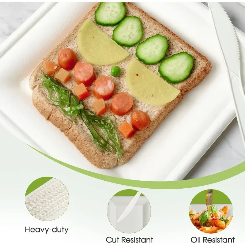 150 Pieces Compostable Square Paper Plates, 10 inch Heavy Duty Disposable Plates, Eco-friendly Biodegradable