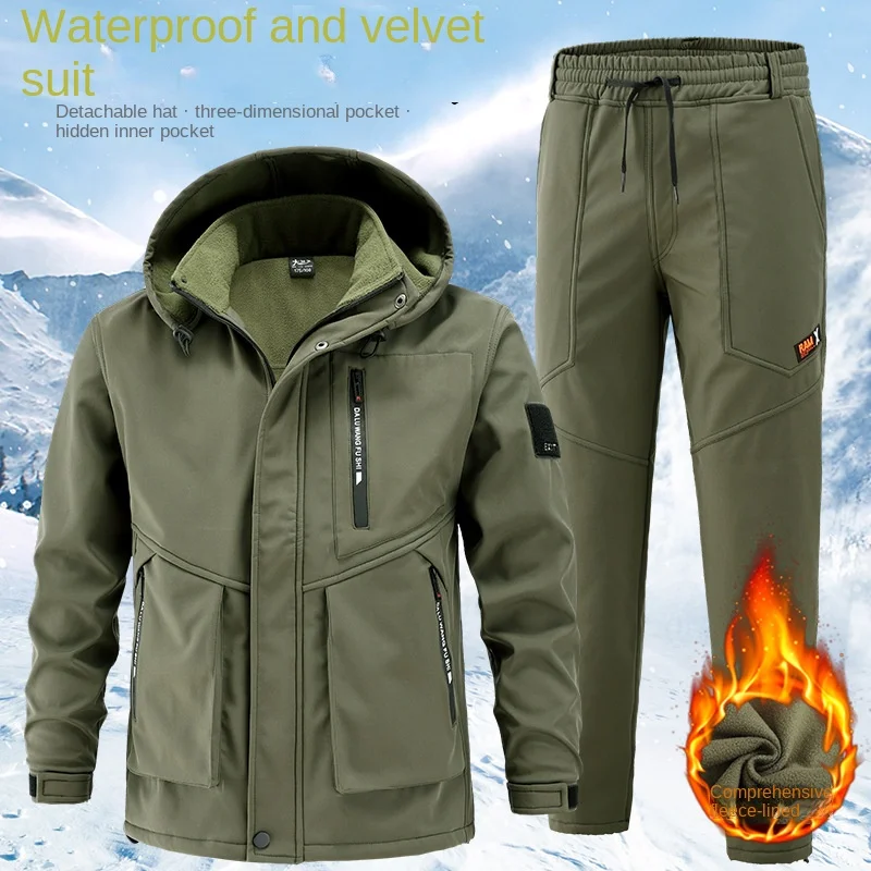 Charge Suit, Winter Men's Clothing, Plush, Thickened, Cold, Windproof, Waterproof, and Warm Cycling Outdoor Mountaineering Suit