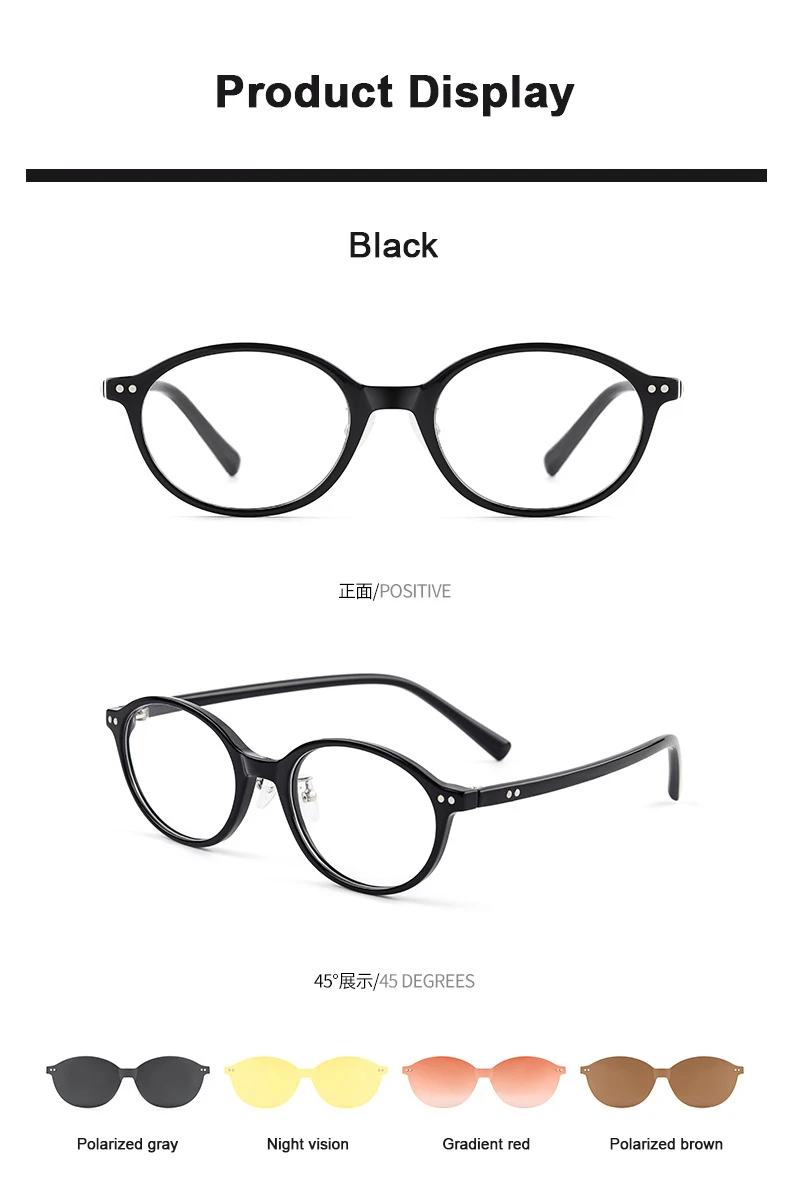 Retro-Gelehrte-Sonnenbrille, 4-in-1, magnetische Clip-Sonnenbrille, Nachtsicht, Fahren, Student, Frauen, Mädchen, Brille, polarisierter Rahmen – Detail 7