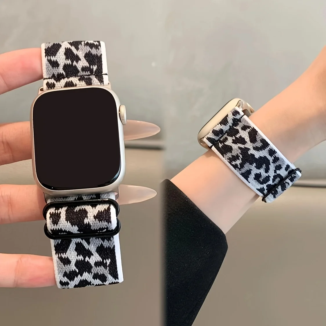 รูปสินค้า สายนาฬิกาไนลอนยืดลายเสือดาว สำหรับ Apple Watch