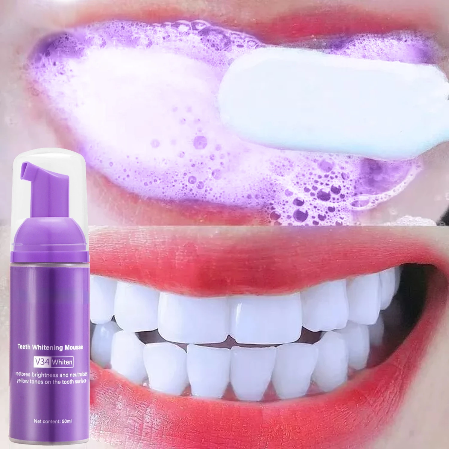 

V34 Mousse Toothpaste Teeth Cleaning Brighten Whitening Toothpaste Yellow Teeth Removing Tooth Stain Oral Cleaning Product 50ml
