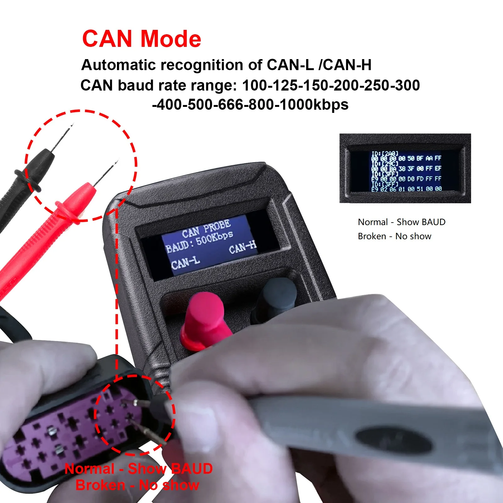 LIN CAN Analyzer Automotive Tool for All Car, CAN BUS Tester Automatic Recognize CAN-H CAN-L Analysis to Read Baud Rate