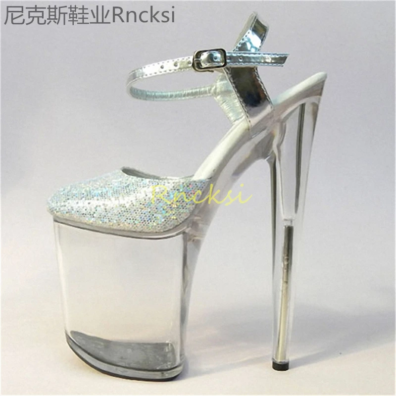 

20cm New fashion summer crystal high-heeled shoes stiletto sandals transparent bottom with transparent sandals women