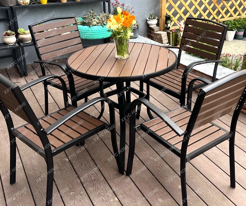

Outdoor Courtyard Table and Chair Leisure Outdoor Villa Outdoor Balcony Plastic Wood Armchair