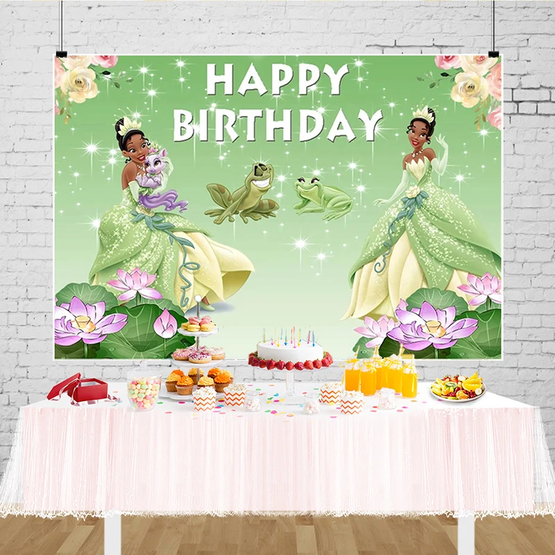 Princess And The Frog Fondale Baby Shower Princess Tiana Birthday Party Decorations Banner Pond Lotus Flowers Decor Background