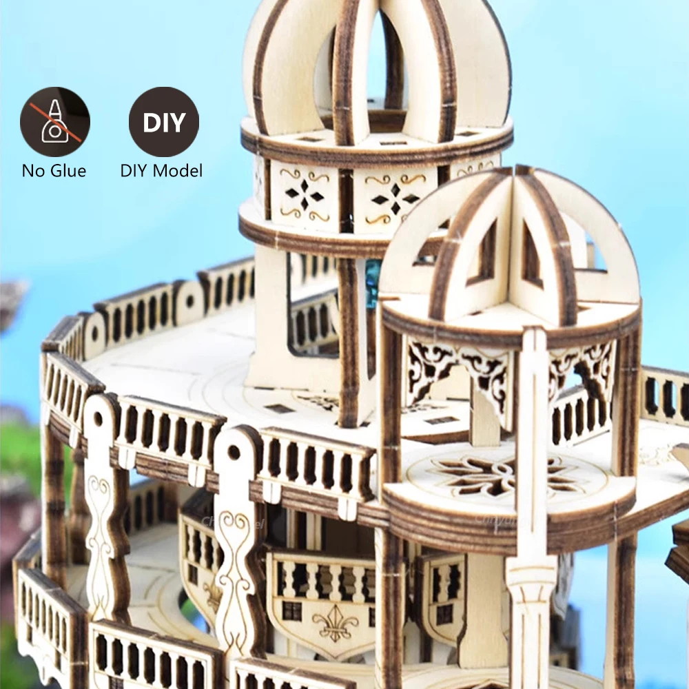 3D Wooden Puzzle Mystery Island Music Box with Light DIY Assembly Model Kit for Adults Kids Valentine's Day Gifts puzzle building block toy