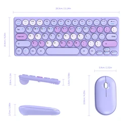 Colorful Wireless Ergonomic Typewriter - Style Keyboard & Mouse Combo (PURPLE)