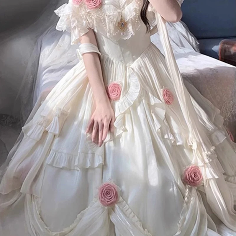 

Solid Color Elegant Dress Rose Flower Female
