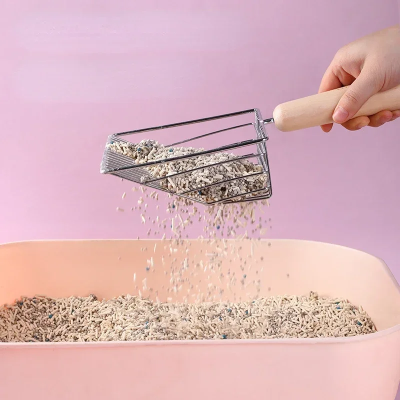 Cat Litter Shovel Set With Wooden Handle For Cat Toilet Cleaning_voghion.com