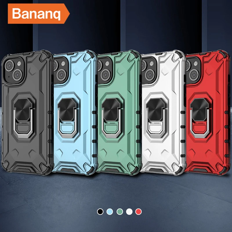 Bananq Shockproof Metal Ring Holder Back Case For iPhone 15 14 Plus 13 Pro Max Magnetic Stand Phone Cover_voghion.com