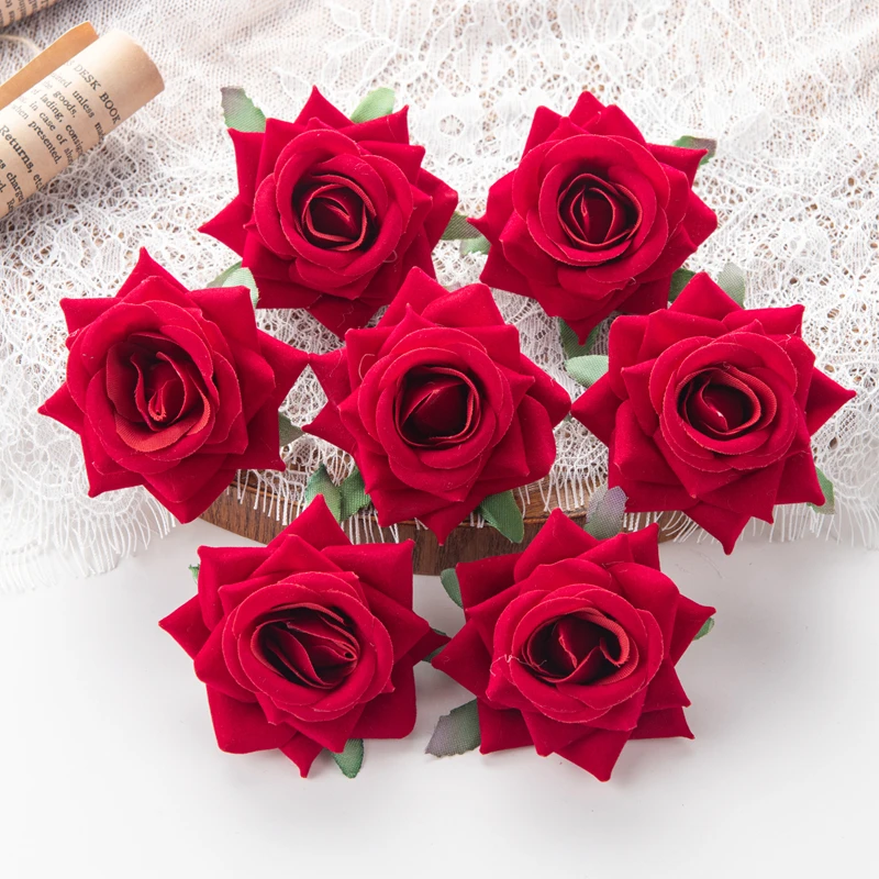 

5Pcs 6Cm Artificial Flower for Wedding Flannel Rose Christmas Wreath Home Decor Diy Scrapbook Background Wall Crafts Fake Plants