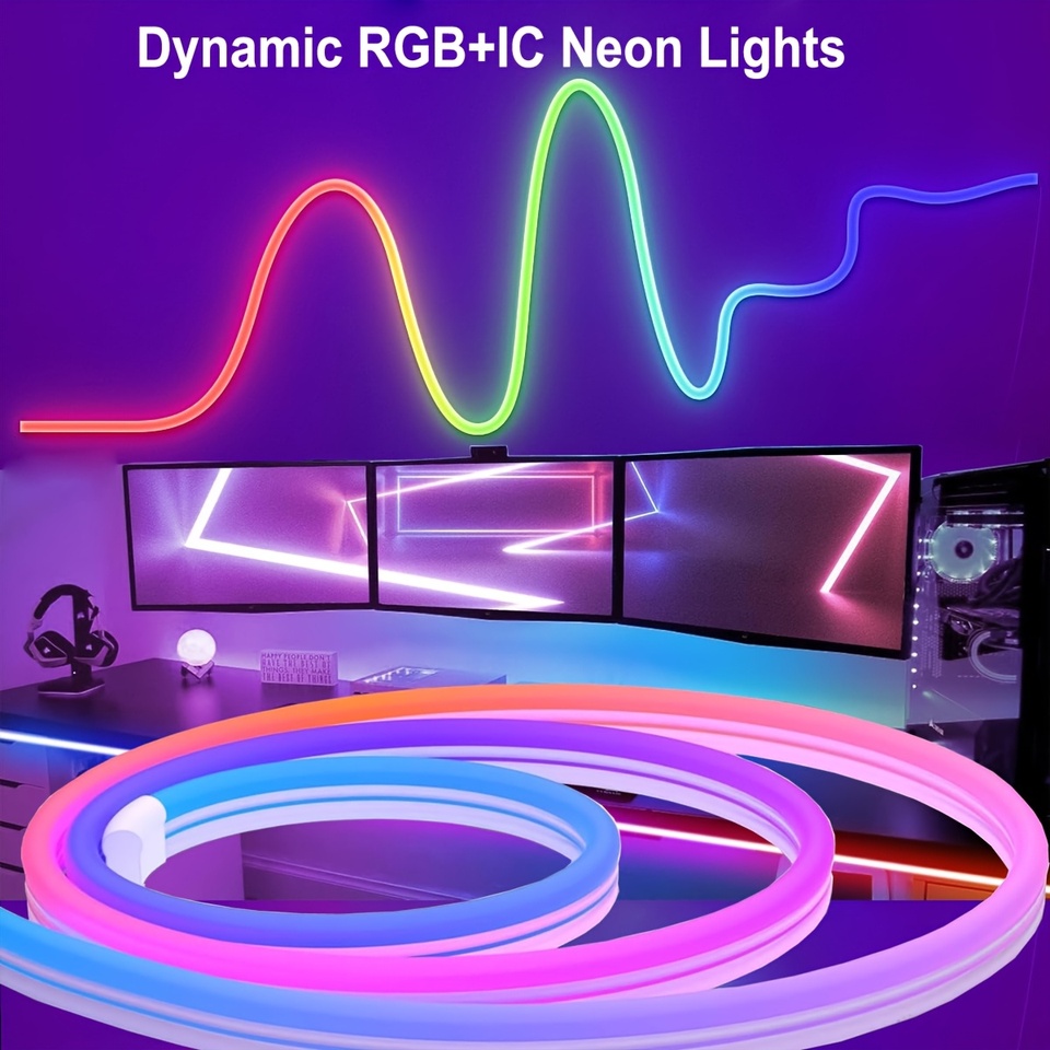 Smart Bluetooth RGBIC Neon LED Strip Light 5V USB,Dreamcolor Chasing & Music Sync,APP Control Led Rope, Room/Party/Gaming Decor
