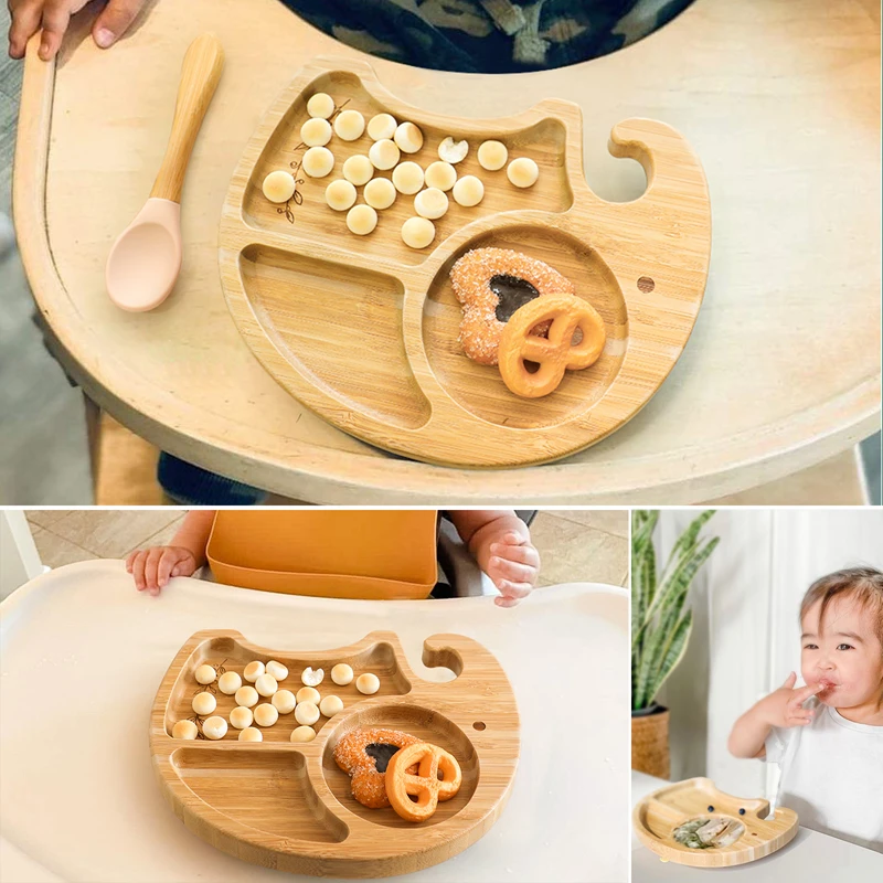 5Pcs/Set Children's Tableware Baby Bowl Plate Fork Spoon Cup Suction Feeding Food Bamboo Tableware BPA Free Non-Slip