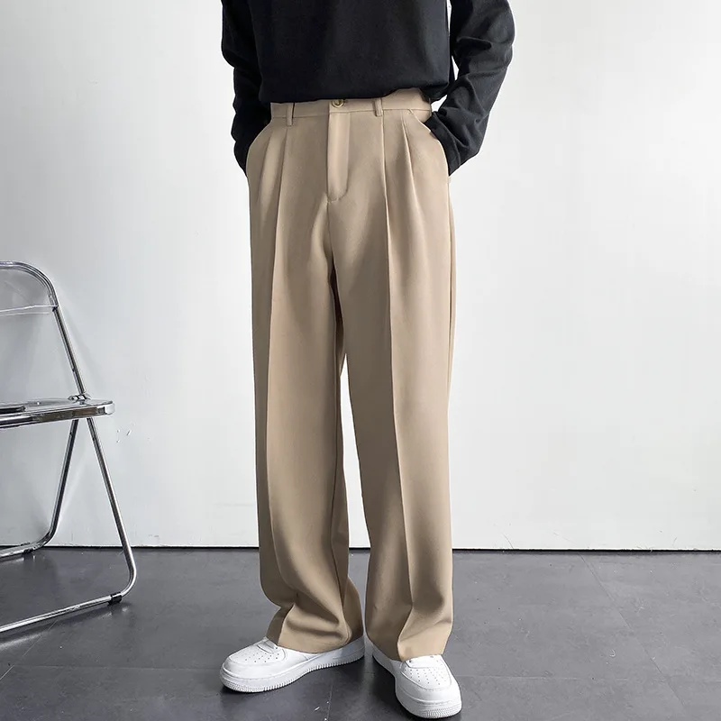 Men's Luxury Draped Baggy Suit Pants Casual Button-down Solid Color Straight Premium Elegant Dress Pants 2024 New 2