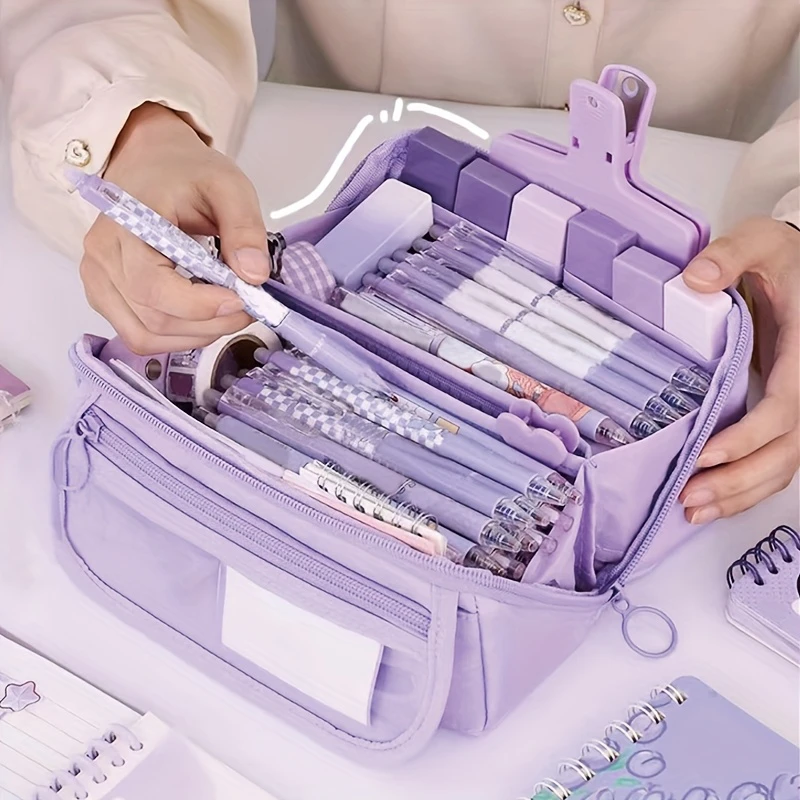 필통 정리함 대용량 다중 수납칸 데스크탑 보관함 학교 및 사무용품용 필통 파우치 대형