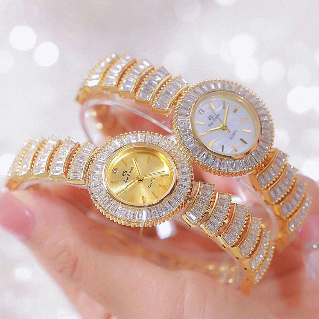 Reloj de lujo de alta gama para mujer, pulsera completa de oro y