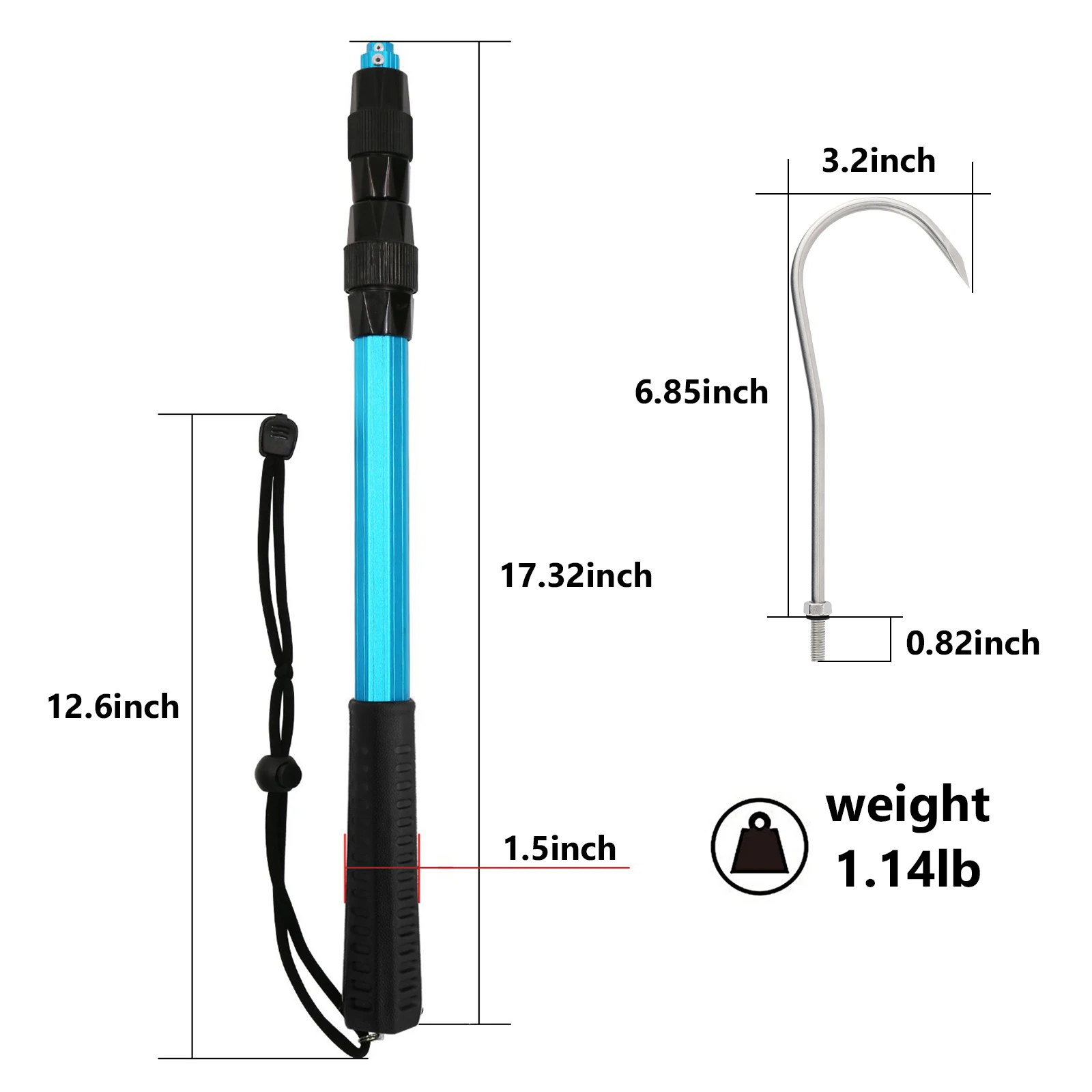 SANLIKE Telescopic Fishing Gaff with Stainless Hook Aluminium Alloy Pole with Soft EVA Handle Fishing Spear Hook Tool Accessorie