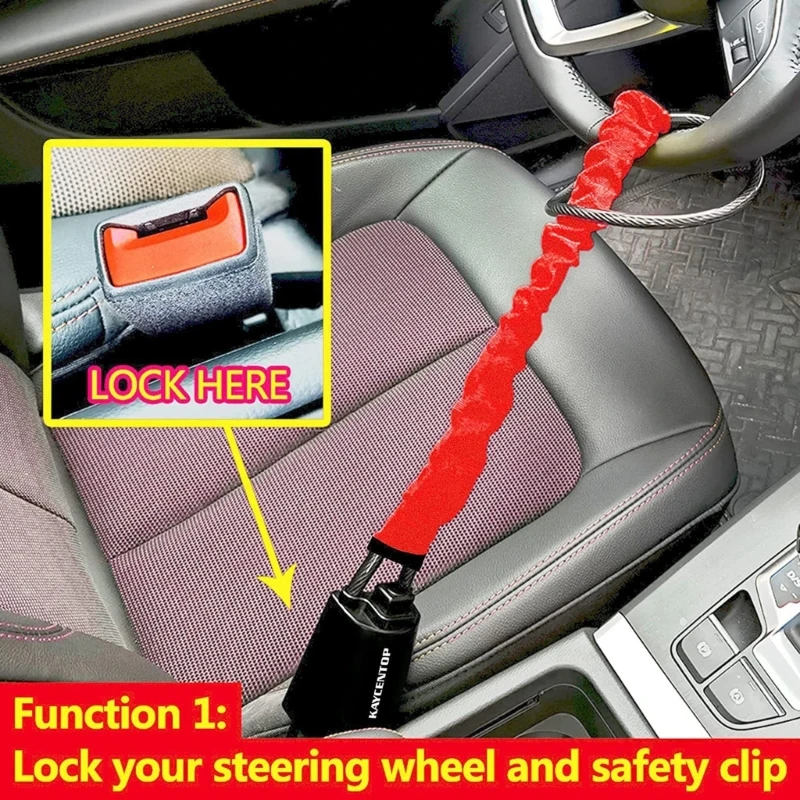 Car Steering Wheel Steel Lock Seat Belt Antitheft Lock With 2 Keys