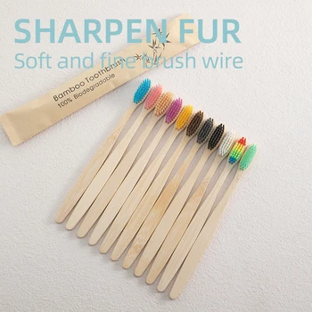 10 шт., Набор бамбуковых зубных щеток из воловьей кожи, зубная щетка из натурального бамбука, плоская тарелка, коробка из 10 бамбуковых зубных ...